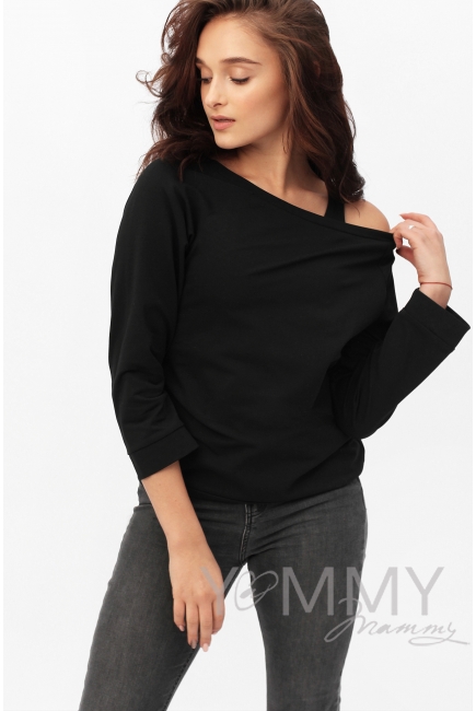 Джемпер со спущенным плечом для беременных и кормящих, черный
