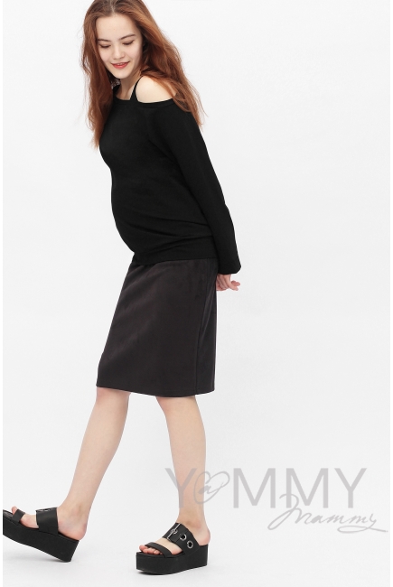 Джемпер со спущенным плечом для беременных и кормящих, черный