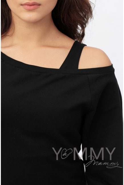 Джемпер со спущенным плечом для беременных и кормящих, черный