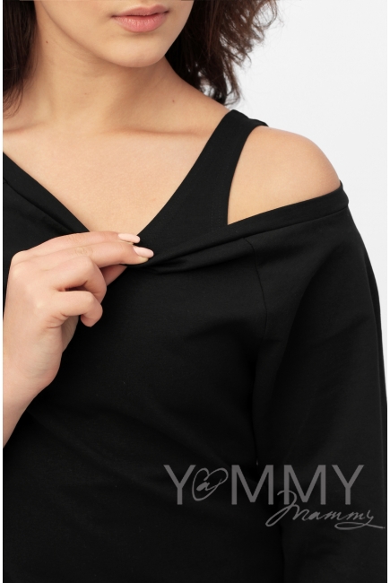 Джемпер со спущенным плечом для беременных и кормящих, черный