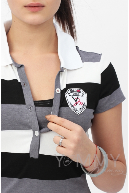 Футболка поло для кормящих и беременных, графитовая полоса