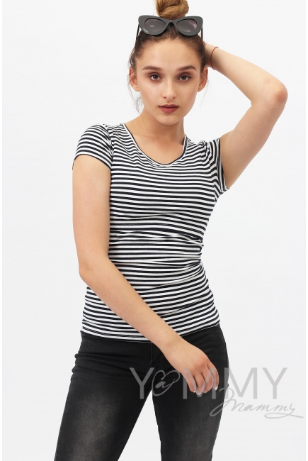 Футболка для беременных и кормящих, белая в синюю полоску
