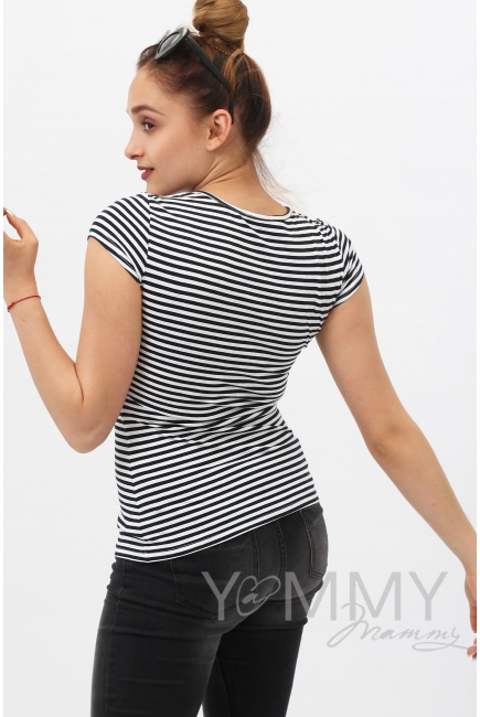 Футболка для беременных и кормящих, белая в синюю полоску