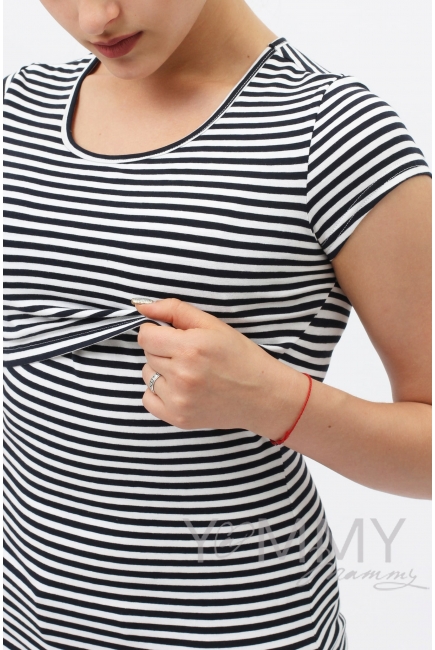 Футболка для беременных и кормящих, белая в синюю полоску