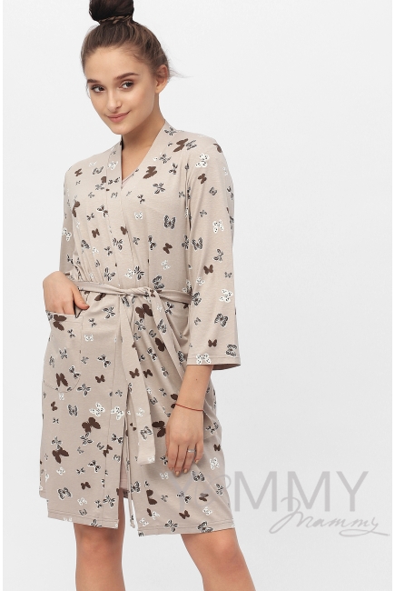 Халат бежевый / бабочки