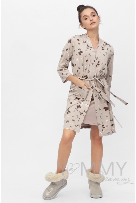 Халат бежевый / бабочки