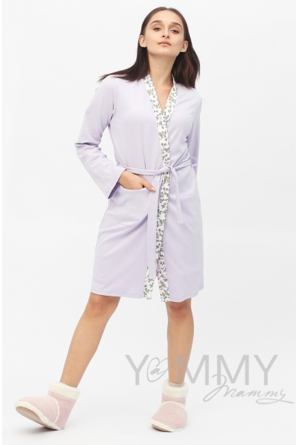 Халат лаванда с отделкой цветочный принт