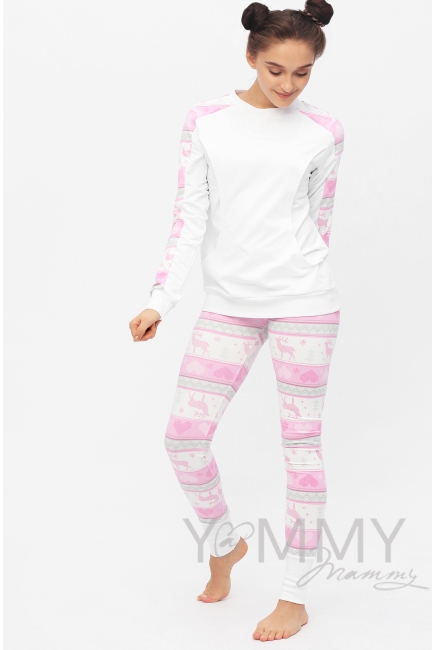 Комплект для дома экрю с принтом олени