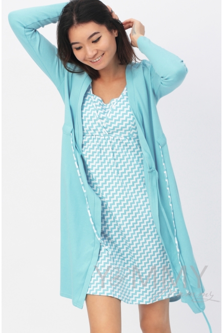 Комплект халат с сорочкой бирюзовый "зиг-заг"