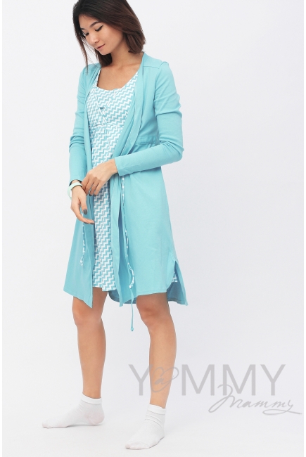 Комплект халат с сорочкой бирюзовый "зиг-заг"