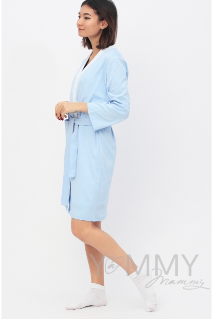 Комплект халат с сорочкой голубой с белой полоской