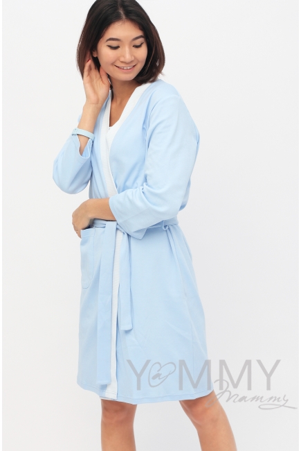 Комплект халат с сорочкой голубой с белой полоской