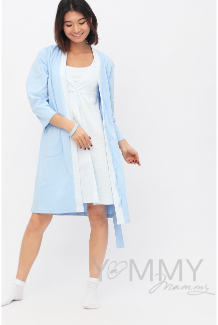 Комплект халат с сорочкой голубой с белой полоской