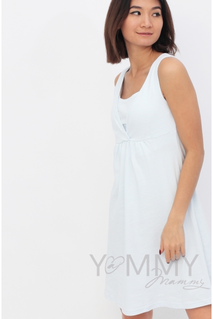 Комплект халат с сорочкой голубой с белой полоской