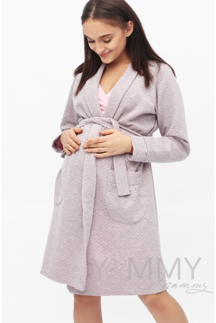 Комплект халат с сорочкой розовый