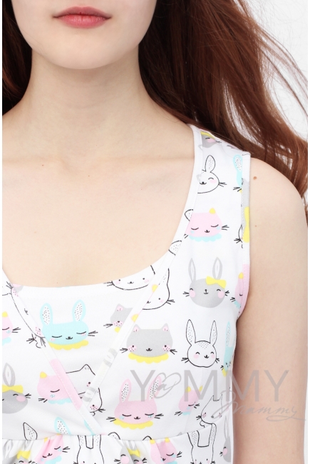 Комплект халат с сорочкой розовый с принтом зайчики/котики