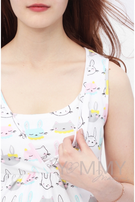 Комплект халат с сорочкой розовый с принтом зайчики/котики