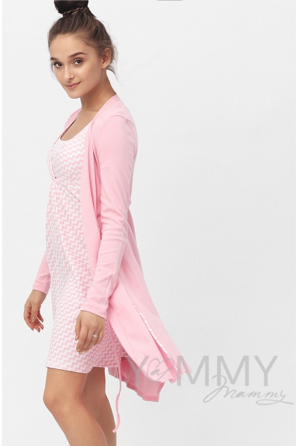 Комплект халат с сорочкой розовый "зиг-заг"