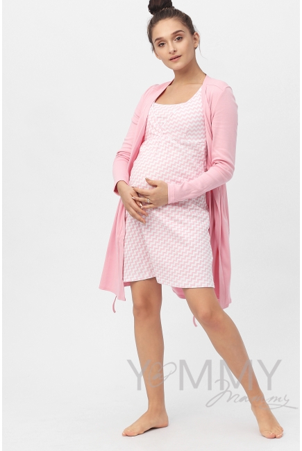 Комплект халат с сорочкой розовый "зиг-заг"