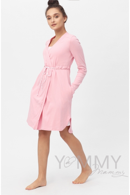 Комплект халат с сорочкой розовый "зиг-заг"