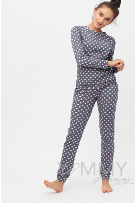 Комплект для дома серый с принтом розовый горох