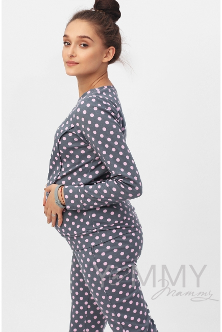 Комплект для дома серый с принтом розовый горох