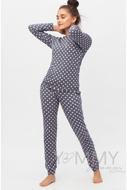 Комплект для дома серый с принтом розовый горох