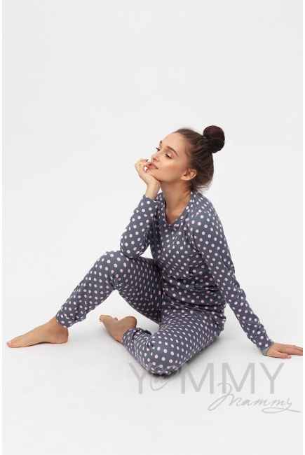 Комплект для дома серый с принтом розовый горох