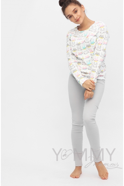 Комплект для дома серый с принтом "зайчики/котики"