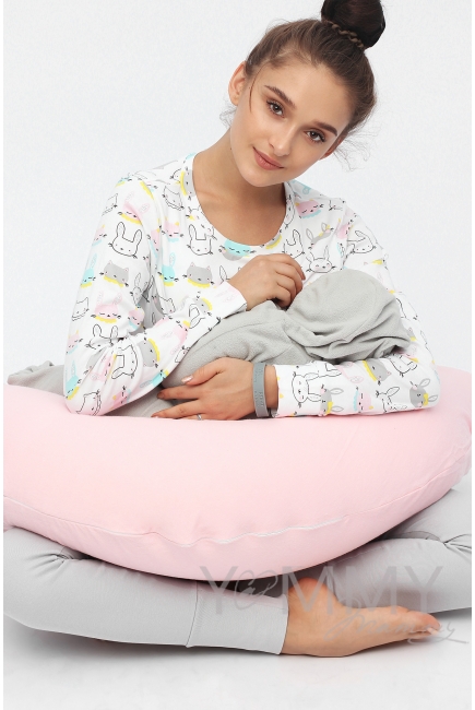 Комплект для дома серый с принтом "зайчики/котики"