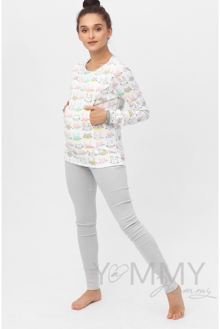 Комплект для дома серый с принтом "зайчики/котики"