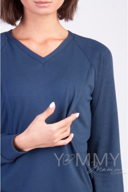 Костюм для беременных и кормящих из джемпера и брюк, темно-синий меланж