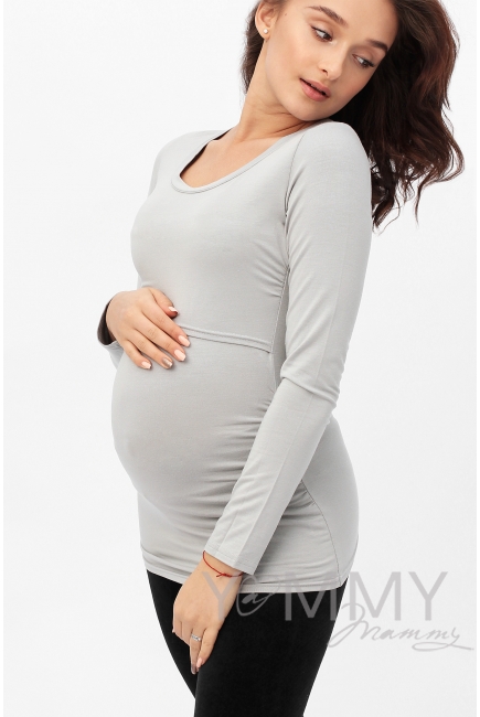 Лонгслив из модала для беременных и кормящих, серый жемчуг