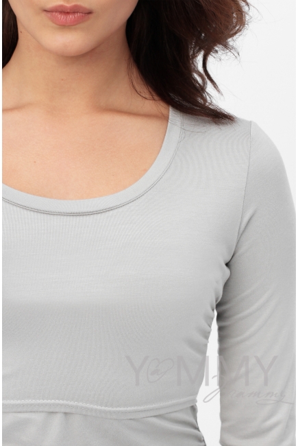 Лонгслив из модала для беременных и кормящих, серый жемчуг