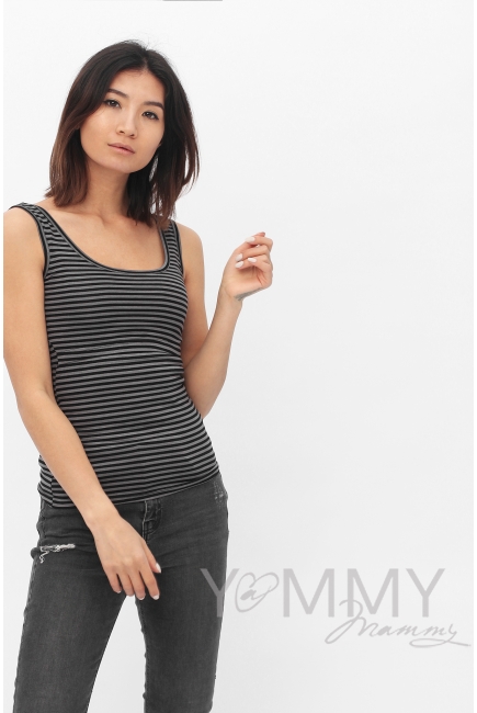 Майка для кормящих и беременных, в черную полоску