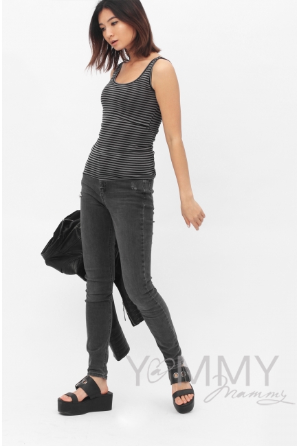 Майка для кормящих и беременных, в черную полоску
