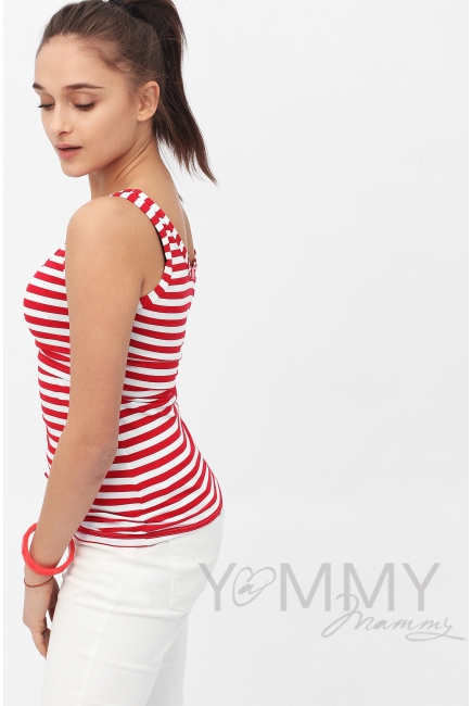 Майка для кормящих и беременных, в красную полоску