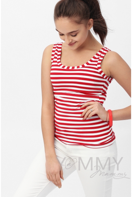 Майка для кормящих и беременных, в красную полоску