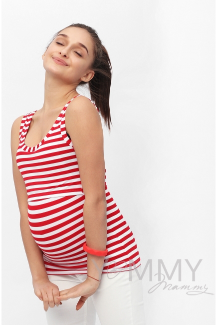 Майка для кормящих и беременных, в красную полоску