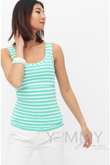 Майка для кормящих и беременных, в ментоловую полоску