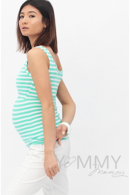 Майка для кормящих и беременных, в ментоловую полоску
