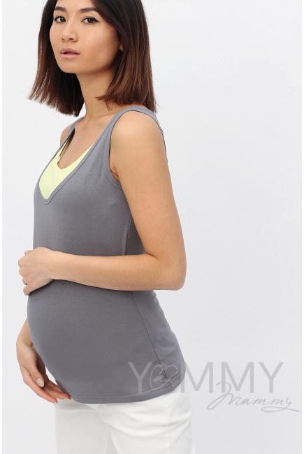 Майка для беременных и кормящих, цвет серый с жёлтым