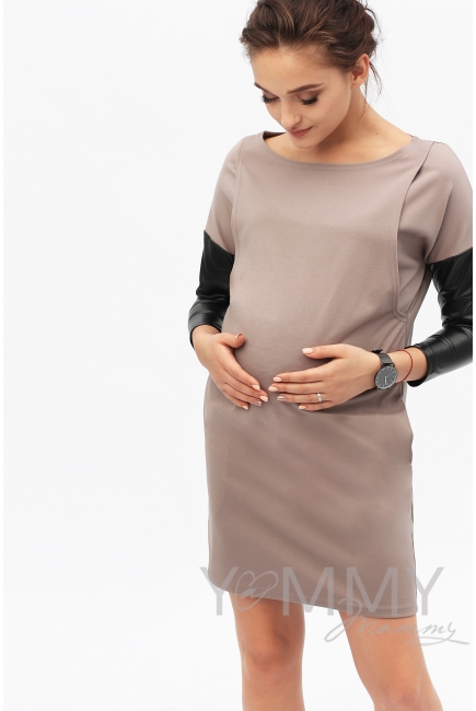 Платье-туника для беременных и кормящих, капучино
