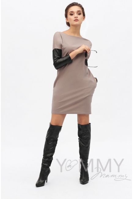 Платье-туника для беременных и кормящих, капучино