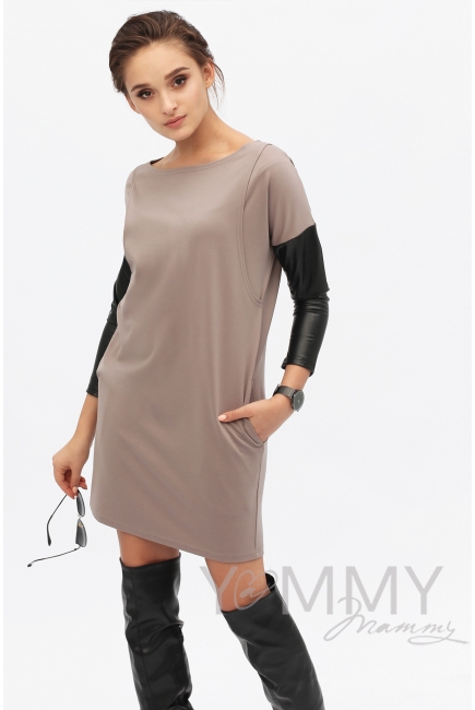 Платье-туника для беременных и кормящих, капучино