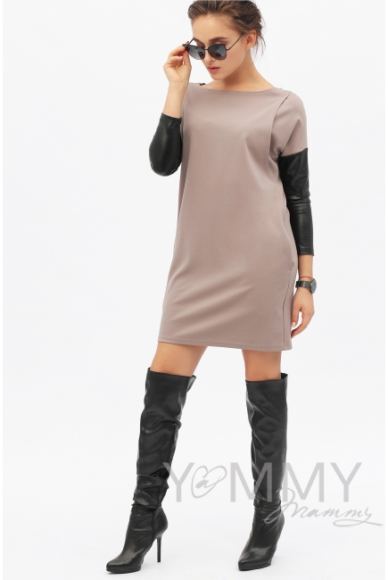 Платье-туника для беременных и кормящих, капучино