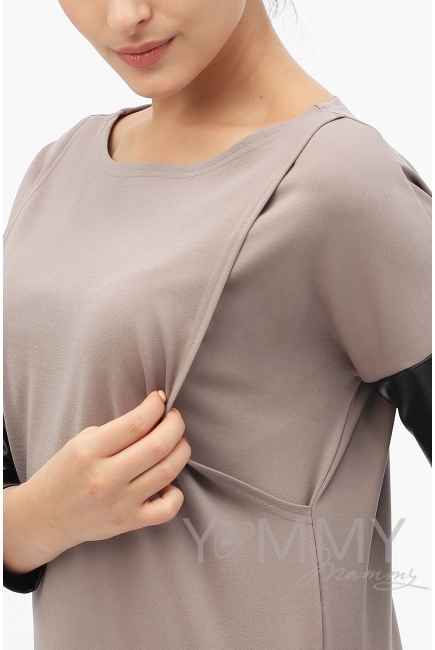 Платье-туника для беременных и кормящих, капучино