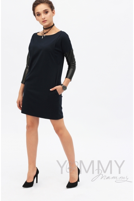 Платье-туника темно-синее для беременных