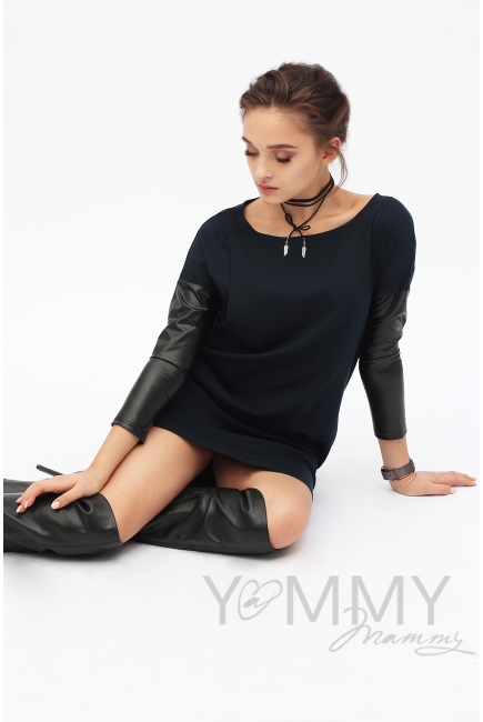 Платье-туника темно-синее для беременных