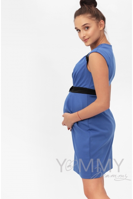 Платье с атласным бантиком для кормящих и беременных, ультрамарин